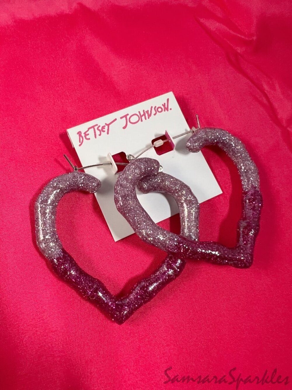 NWT Betsey Johnson Large Pink Heart Earrings